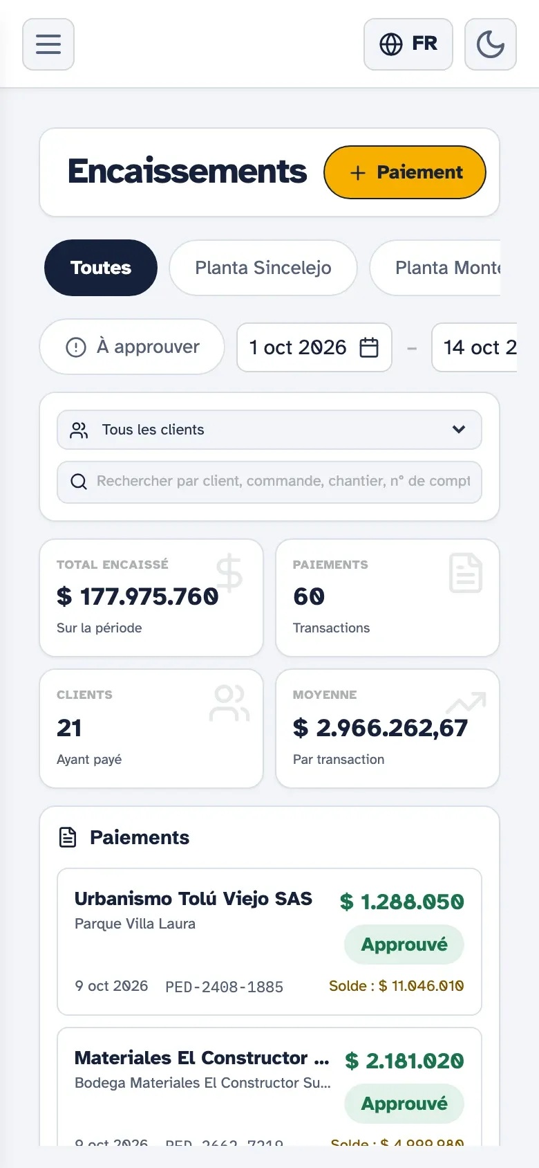 Gestion des encaissements de Kembrio sur mobile