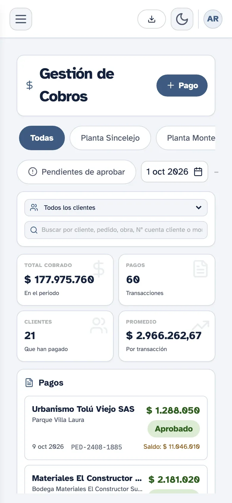 Gestión de cobros de Kembrio en el celular