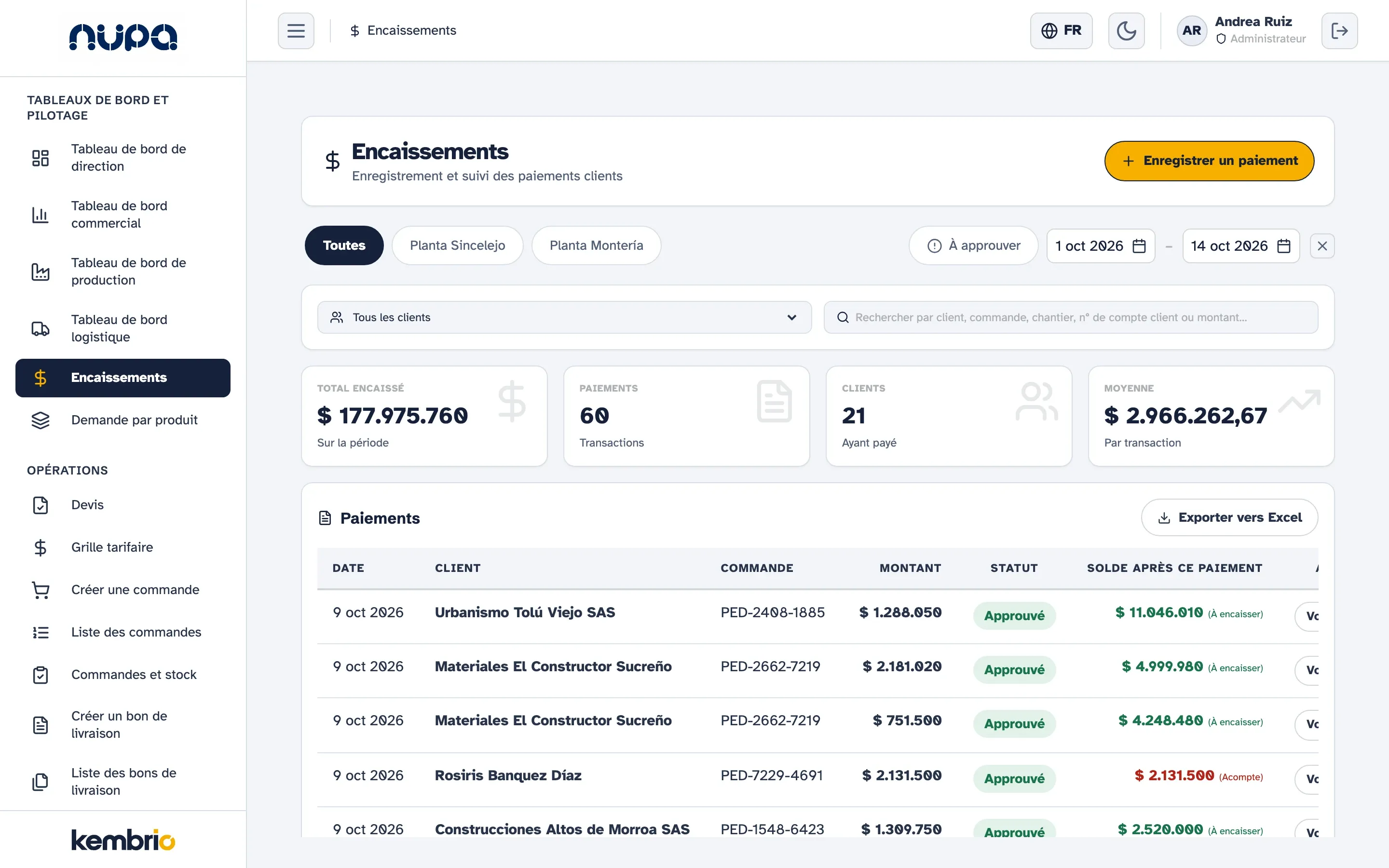 Gestion des encaissements de Kembrio sur ordinateur