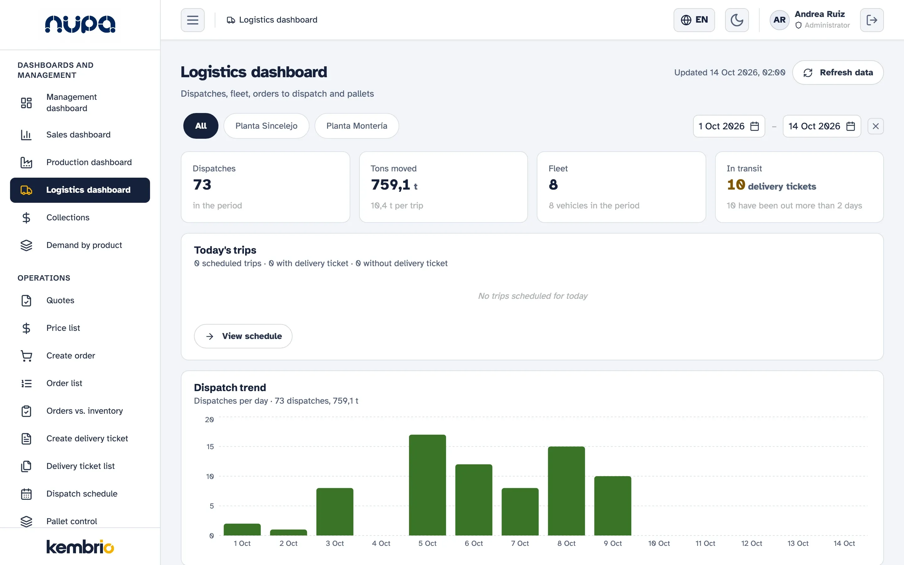 Kembrio logistics dashboard on a computer