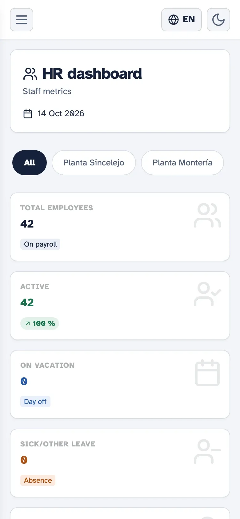 Kembrio hR dashboard on a phone